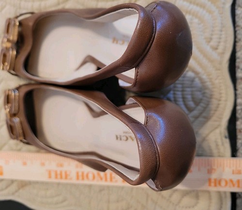 Coach LARCHMONT A4867 Classic High Heel Wedge Shoes w Buckle- Women's 8.5 BROWN - Picture 7 of 11