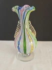 Vtg Murano Multicolor Glass Latticino Zanfirico Filigree Bud Vase Ribbons 6"T