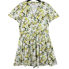 Lands' End S 6-8 100 Cotton Floral Print Short Slv Tiered Dress Pockets Color