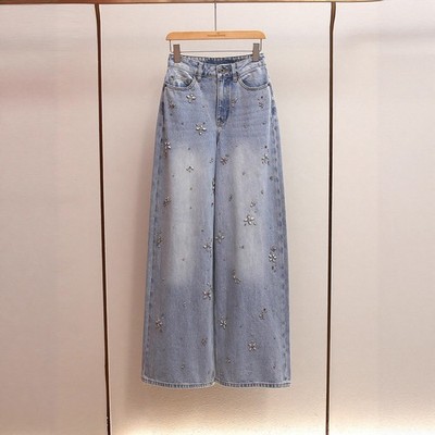 Self-Portrait Womens New A Word High Waist Idiamond Washed Wide Leg Long Pants