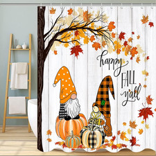 Fall Shower Curtain for Bathroom, Autumn Harvest Pumpkins Maple Leaves Gnome Tha
