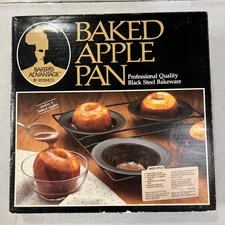 Roshco Bakers Advantage Baked Apple Pan 4 Cup Black Steel Bakeware MADE IN USA