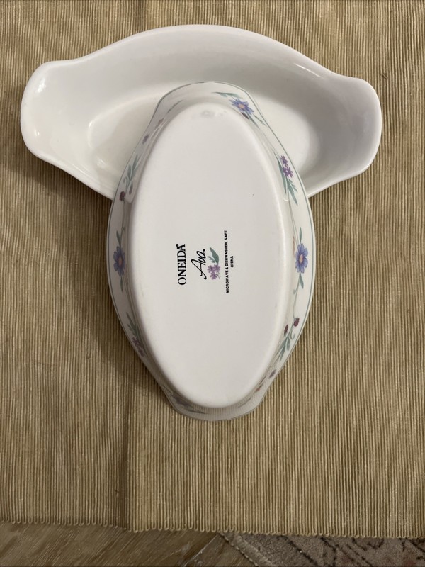 Lot Of 2 Vintage Oneida Ava Oval Au Gratin Dishes Floral Porcelain