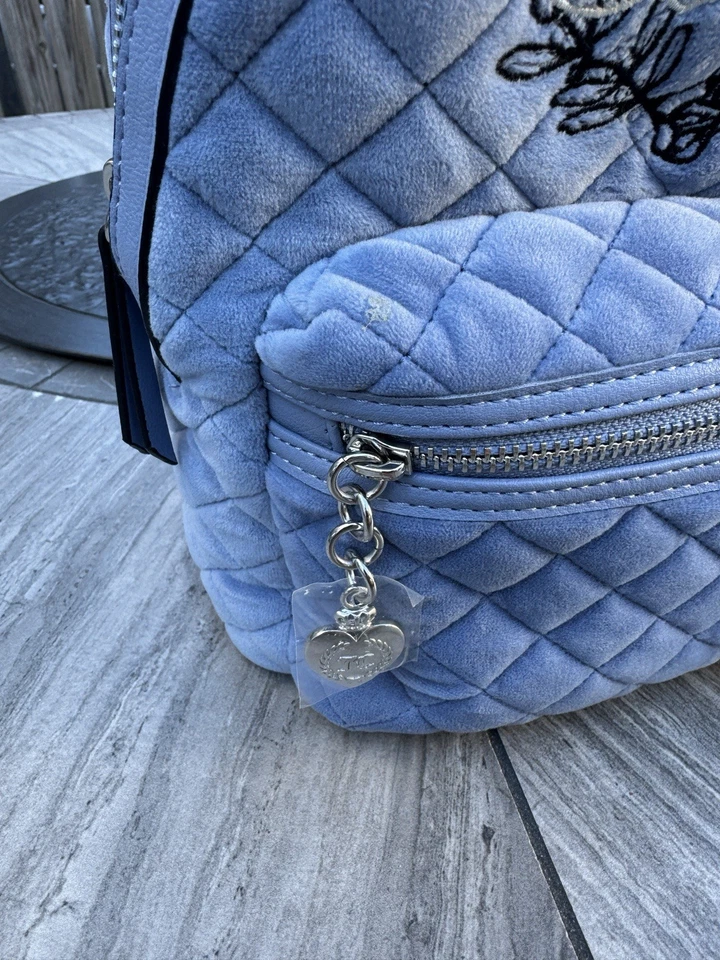 Juicy Couture Royal Moment Velour Backpack Medium Slate Blue HTF! - Image 3 of 4