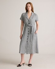 Quince Women 100% European Linen Button Front Dress Classic Mini Gingham S