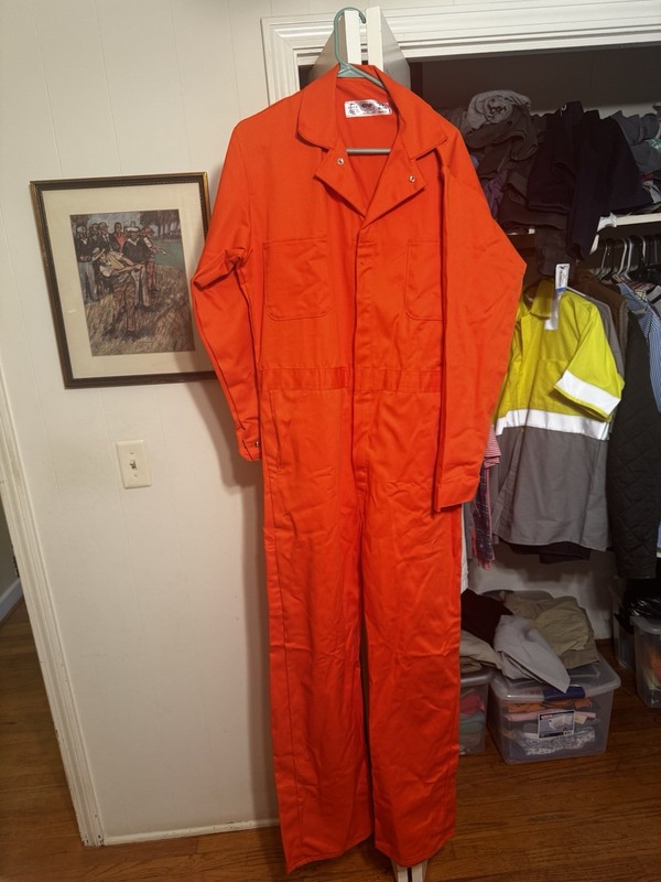 NWOT Red Kap mens Snap-front Cotton Coverall MENS 42 Long, ORANGE