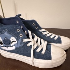 Stitch Denim High Top Sneakers Blue White Lace Up Breathable Disney Character