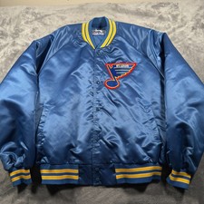 Vintage St. Louis Blues Satin Jacket Mens XL Blue Chalk Line Hockey NHL Retro