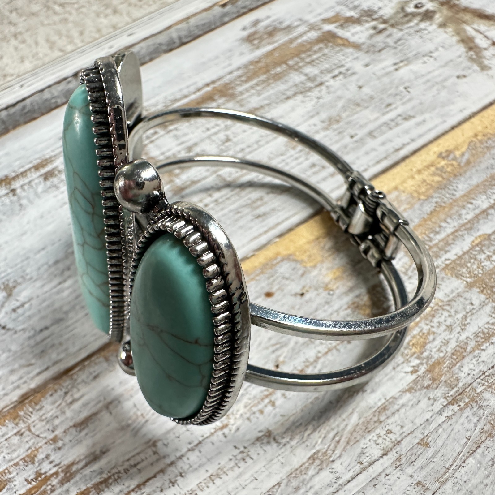 Plunder Turquoise Hinged Bangle Statement Bracelet - image 8