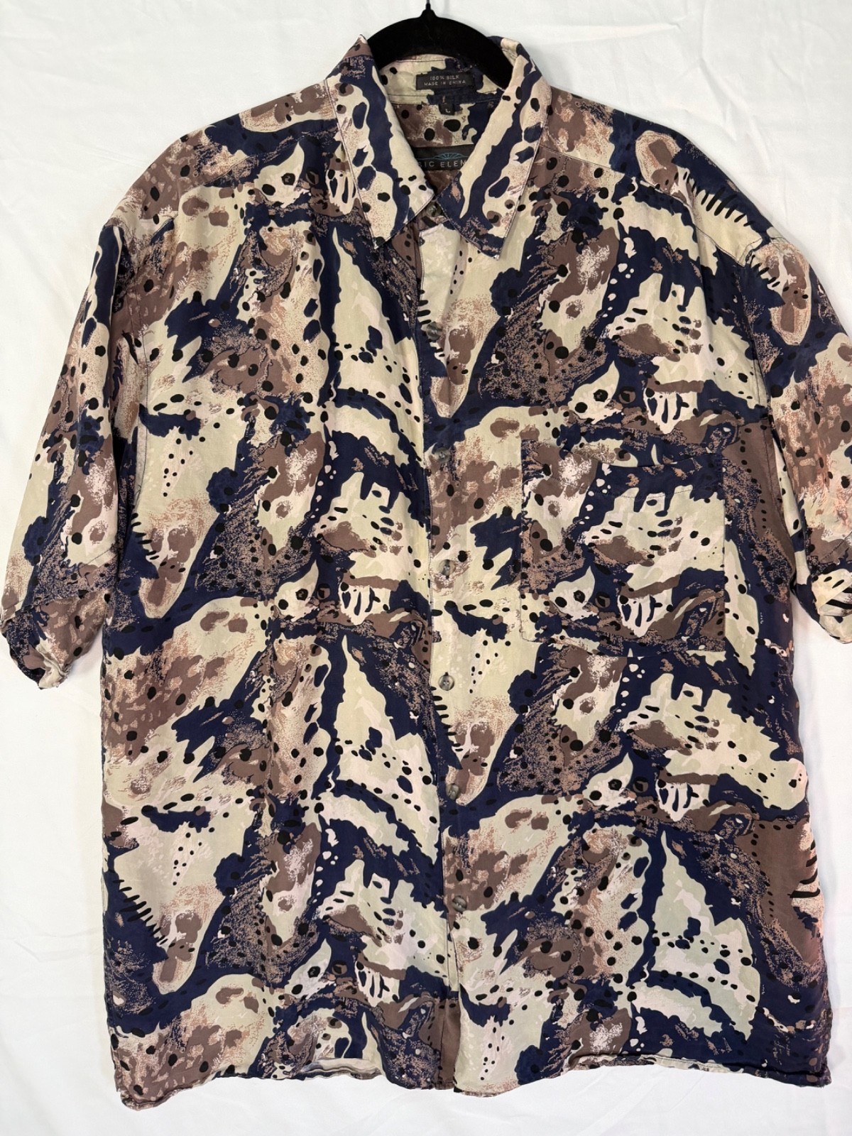 Basic Elements Mens Silk Button up sz L abstract … - image 2