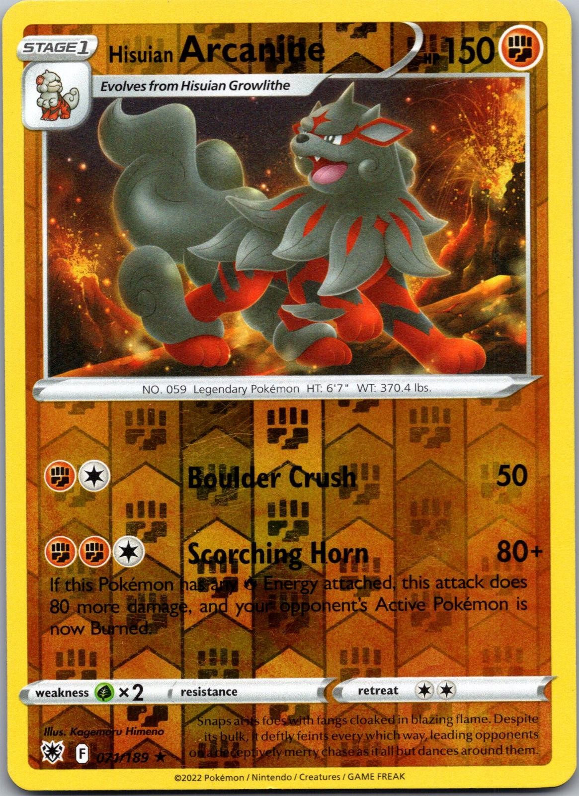 Hisuian Arcanine 071/189 Rare Astral Radiance Pokemon Reverse Holo Near Mint
