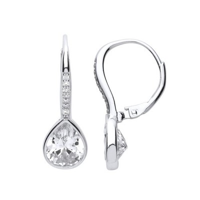 Silber Jewelco London Birne CZ fallende Regentropfen Ohrhänger