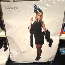 Underwraps Roaring 20s Flapper Mini Dress Costume Black XL Feather Sequins