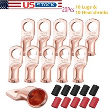 4 AWG Gauge Copper Lugs W/ BLACK RED Heat Shrink Ring Terminals Wire Set 20Pcs