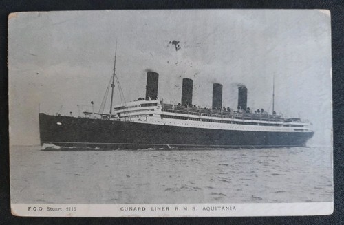 Cunard RMS Aquitania Old FGO Stuart Postcard - Posted 1919