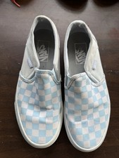 VANS Off The Wall Lt Blue White checkered canvas slip on EUC womens size 7