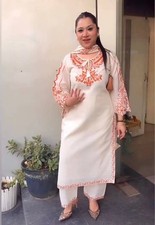 Launching New White Roman Silk Kurta Palazzo With Dupatta For Women