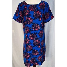 J Crew Floral Shift Dress 4 Blue Pink Graphic Short Sleeve Classic Quiet Luxury