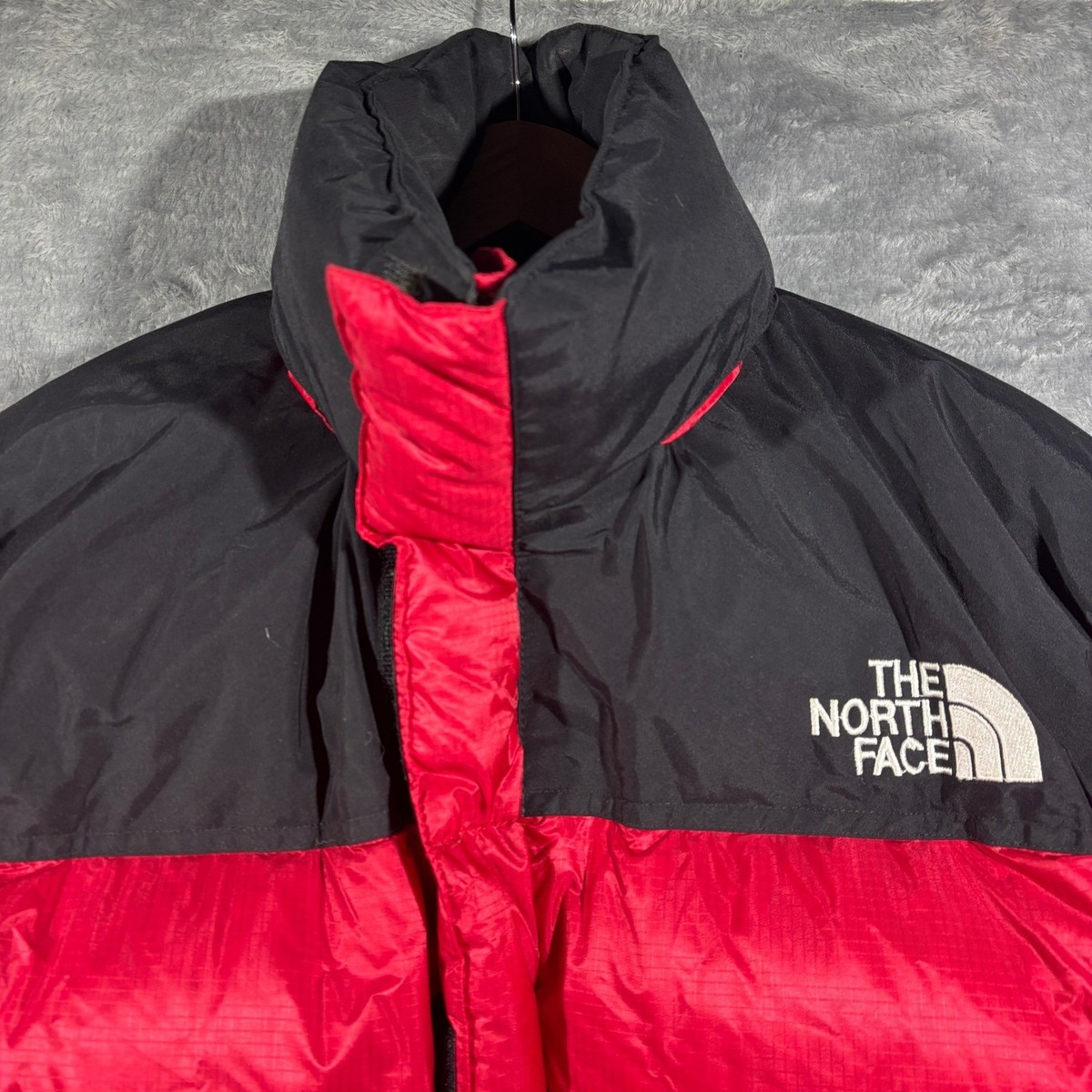 Vintage The North Face Down Puffer Jacket Men L Red Black Nuptse 
