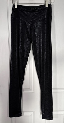 Shinestar Leggings Black Shiny Snakeskin Print, wide Band Women s Size small