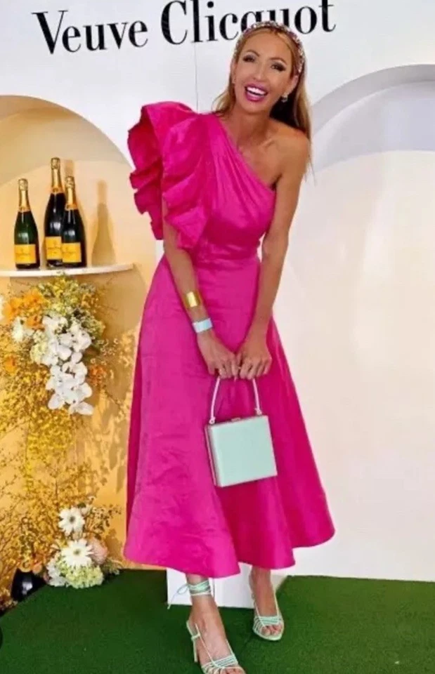 Vestido midi AJE Bonjour tamanho AU 4 6 EUA 0 2 rosa assimétrico um ombro RRP$595 - Imagem 2 de 4