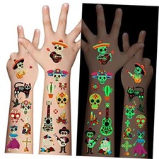 Day of the Dead Luminous Temporary Tattoos for Kids - Day of the dead luminous