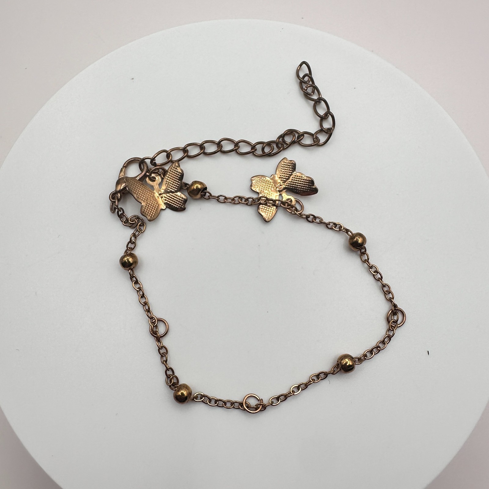 Vintage Y2K Butterfly Charm Bracelet Gold Tone Beaded Women's Fashion Jewelry