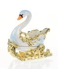 Keren Kopal White Swan hand made  Trinket Box Decorated with Austrian Crystals