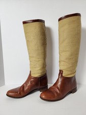 Vintage Rare Ralph Lauren Canvas  Leather Riding Boots Brown Leather Italy 7.5