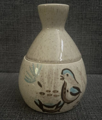 Red Wing Bob White MCM Turquoise And Tan Quail Bird Art Pottery Sugar Bowl W Lid