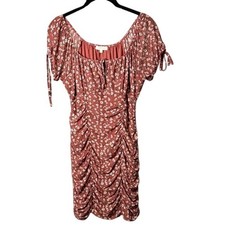 Ultra Flirt Floral Print Tie-Sleeve Mini Dress Ruched Bodycon Cottagecore Medium