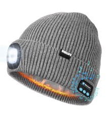 Mens Bluetooth LED Beanie Fleece Lined Winter Warm Hat Light Speaker Mic
