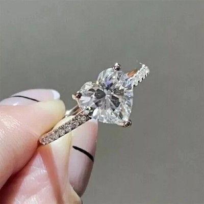 2.20 Ct Heart Cut Moissanite Solitaire Engagement Ring 14K White Gold Plated