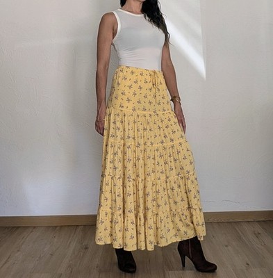 Free People Maxirock Blumen gelb Leinen Viskose Boho S