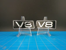 V8 Emblem Badges Pair Set of 2 Chrome Black Universal Fender Trunk Stick-On