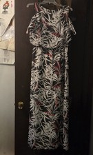 Nine West Black White Tropical Palm Print Cold Shoulder Maxi Dress Size 4