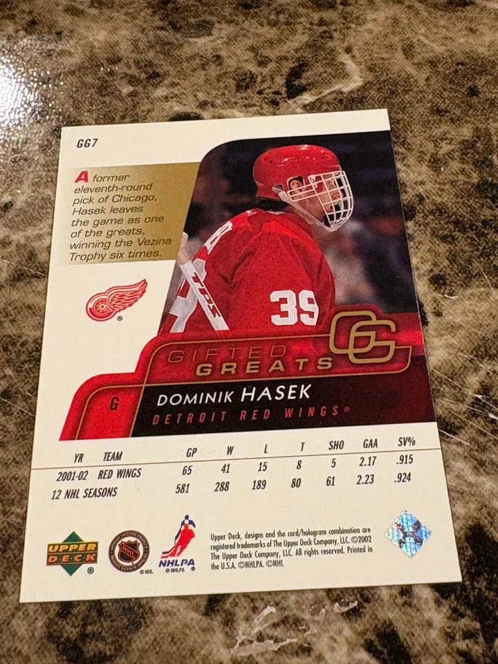 DOMINIK HASEK 2002-03 Upper Deck Gifted Greats #GG7 Red Wings - Image 2 of 2