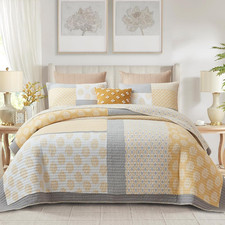 Quilts Queen Size, 100 Cotton Queen Comforter Set, Yellow Grey Farmhouse Quilte