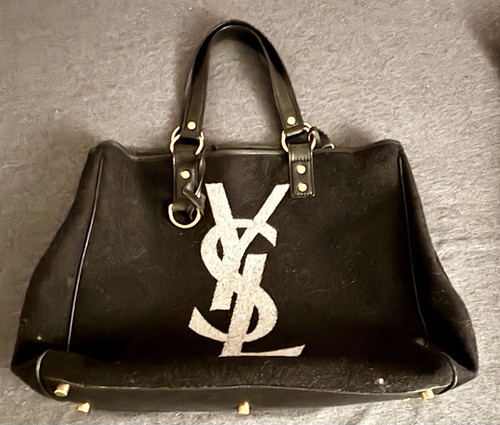Authentic Yves Saint Laurent YSL Rive Gauche Wool Leather Tote Bag Black VTG