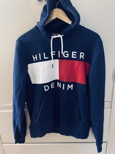 Tommy Hilfiger Men's M Sweatshirt Color Block Quinn Hoodie Big Logo Navy Pocket