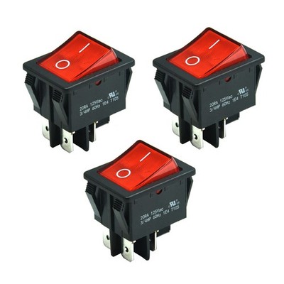 FILSHU 3pcs KCD4 16A 250V 20A 125V Rocker Switch ON/Off -Red 125V, Red