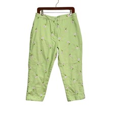 Vintage Lilly Pulitzer Sz 12 Light Green Embroidered Daisy Cotton Cropped Pants