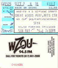 STYX CONCERT TICKET STUB, 5/26/1991, GREAT WOODS PERFORMANCE ARTS CENTRE