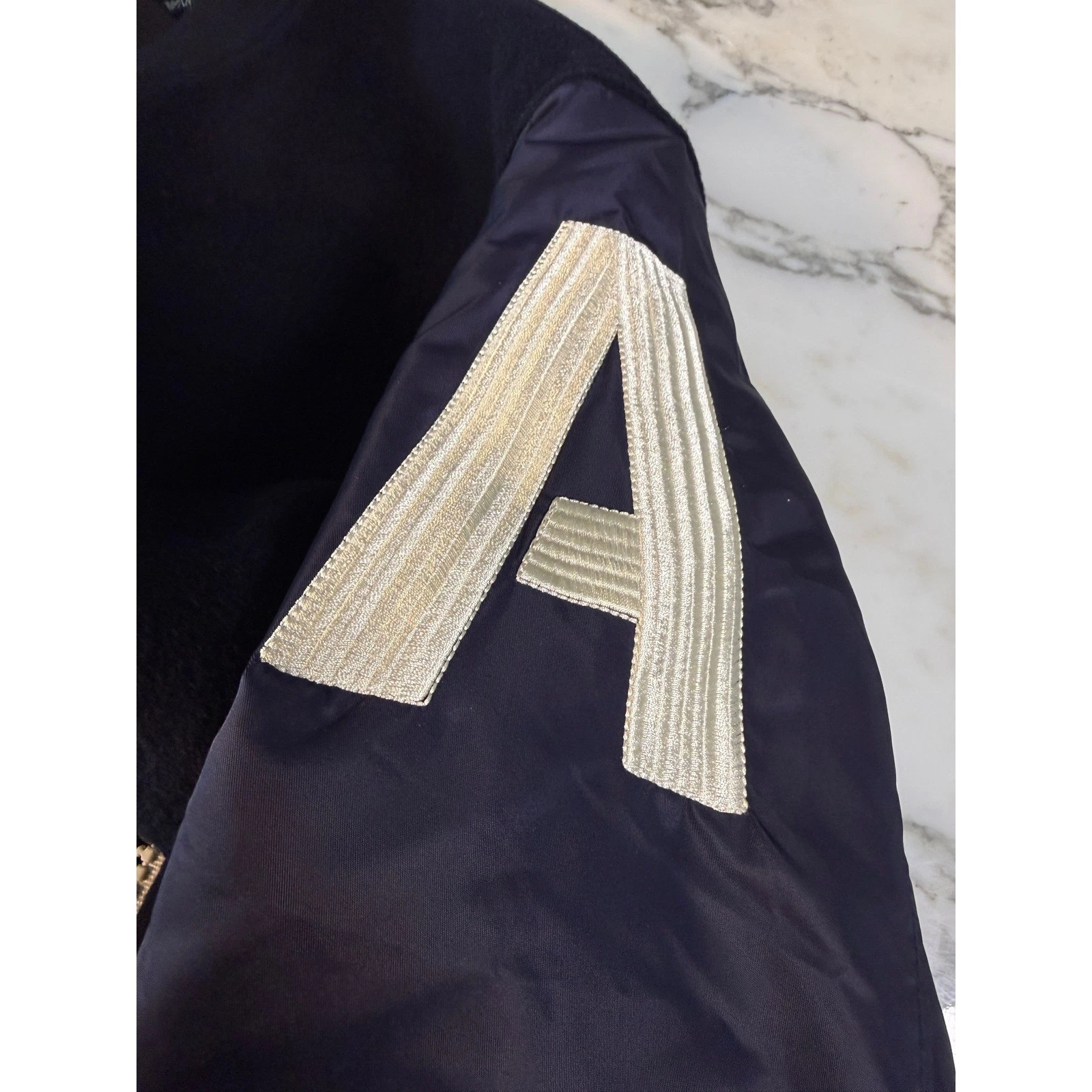 Emporio Armani Navy Blue Wool Blend Bomber Jacket Letter Patches 6L1BL8 Men IT52 - product detail image 13