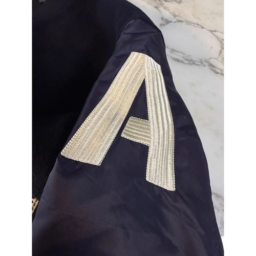 Emporio Armani Navy Blue Wool Blend Bomber Jacket Letter Patches 6L1BL8 Men IT52 image 13