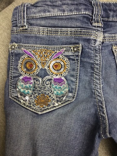 Vigoss Girls Jeans Shorts Owl Embroidered Pockets Size 5 - Picture 3 of 3