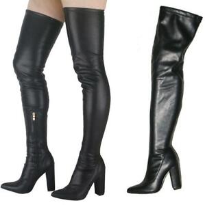 Women Clubwear Pointed Toe Low Chunky Block Heel Over Knee Boots Shoes Nightclub 