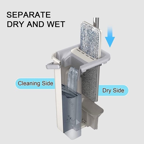 Multi-Functional Wash & Dry Mop and Bucket Set 360° Flat Squeeze + 12 Pads UK - Picture 4 of 10