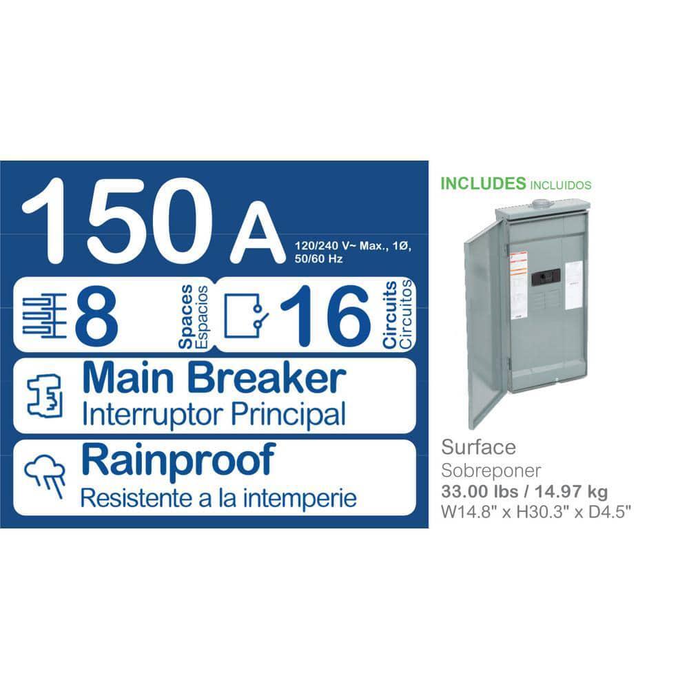 QO 150 Amp 16-Circuit 8-Space Outdoor Main Breaker Feed-Thru Lug Load Center