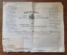 1911 Davis & Son, Dyers, Kensal Works, Upper Westbourne Park, W. 10. Invoice.
